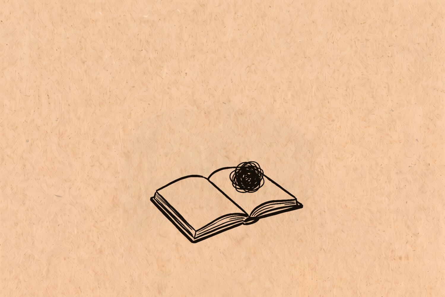 Line drawing of a tangled scribble resting on an open book