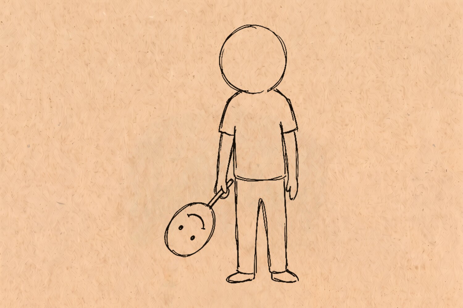 The same person, mask now lowered and hanging from one hand — they only see it once it's over