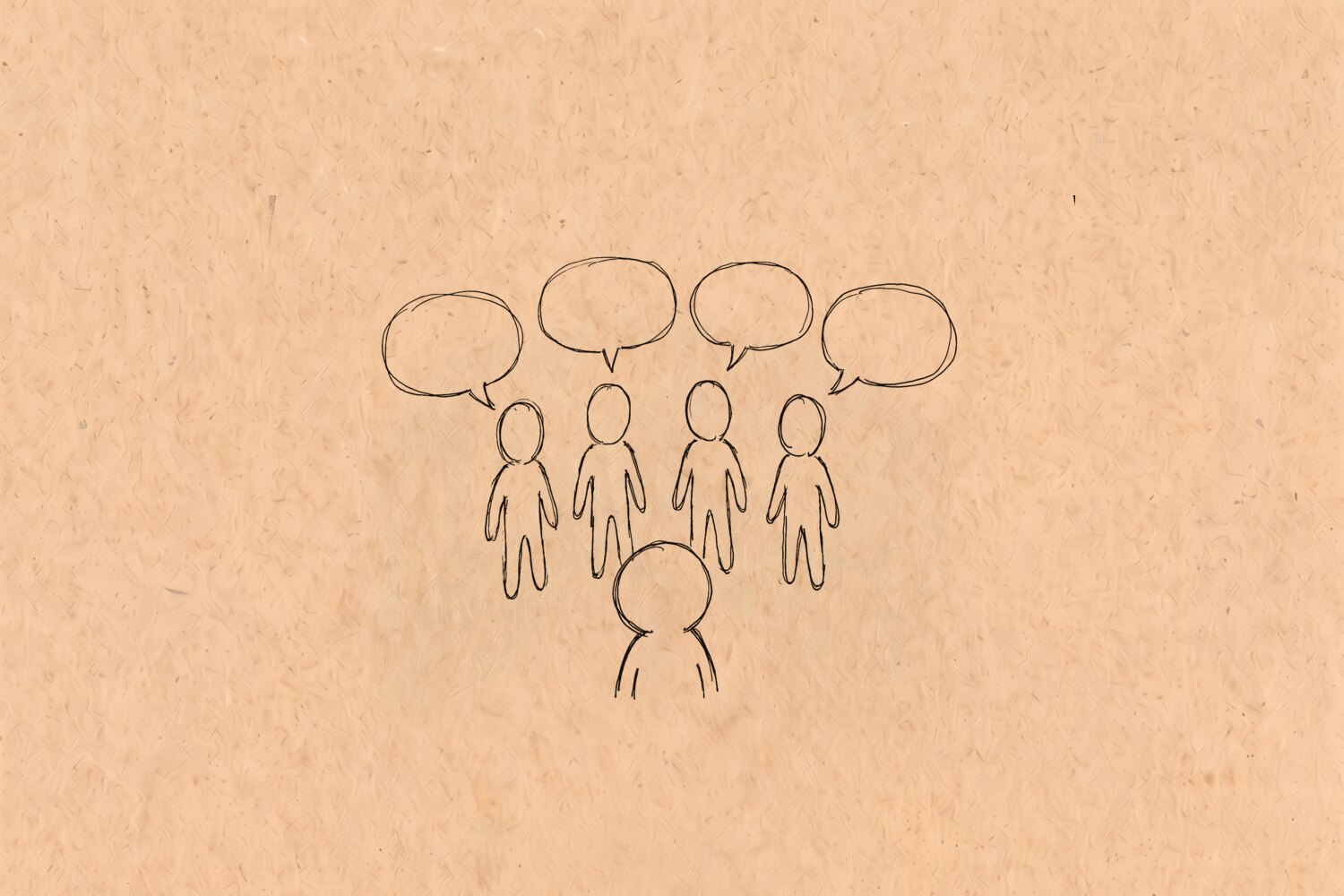 The "everyone else" that only exists in my head — faceless figures with empty speech bubbles